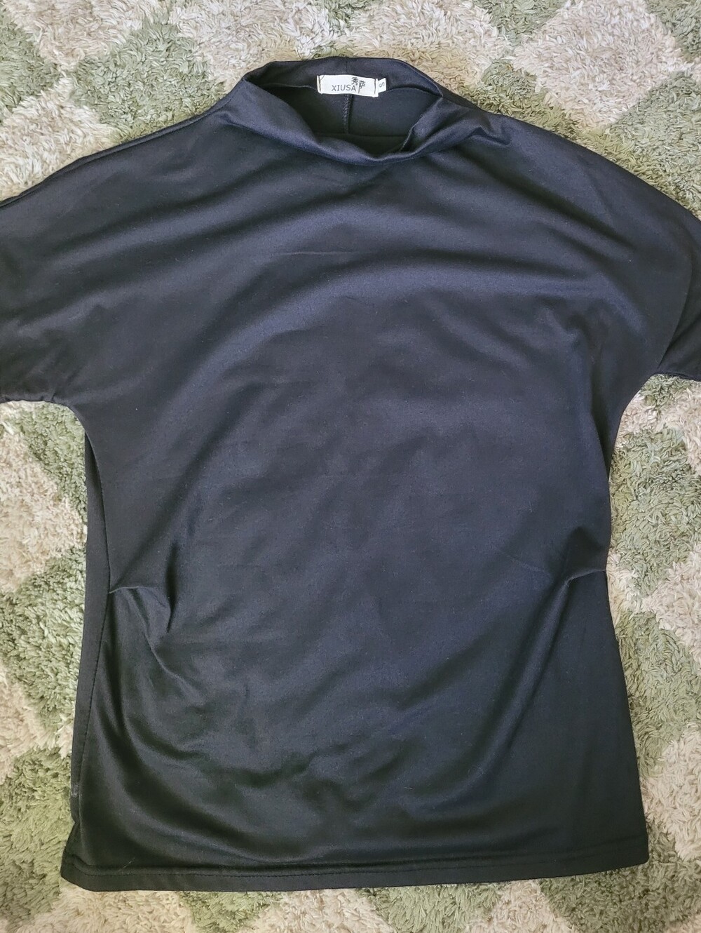 Black Short-Sleeve Top W/ High Neck
